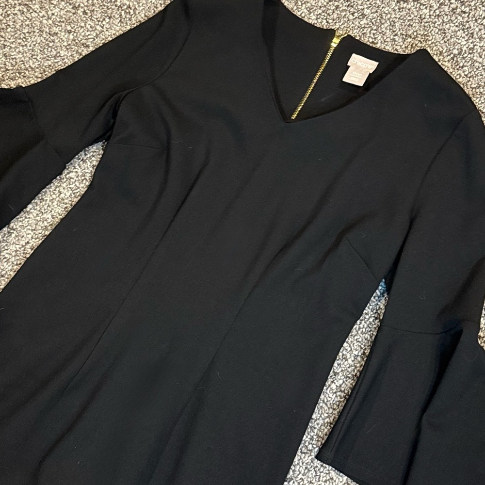Chico's Elegant Black Flare Sleeve Dress - Picture 4 of 7